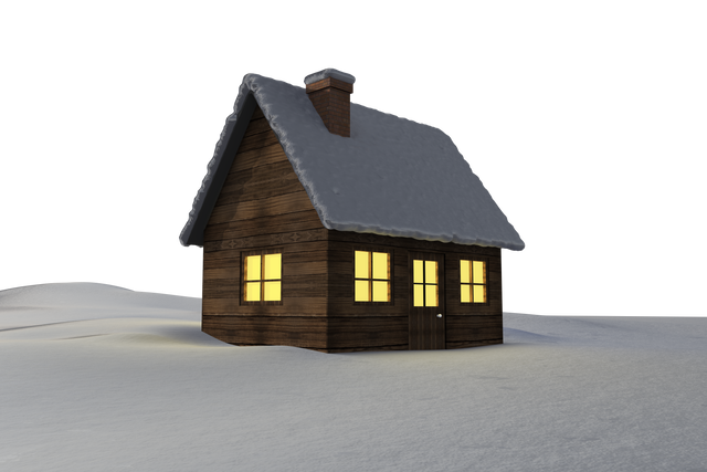 Wooden House in Snow on Transparent Background with Glowing Lights - Download Free Stock Videos Pikwizard.com