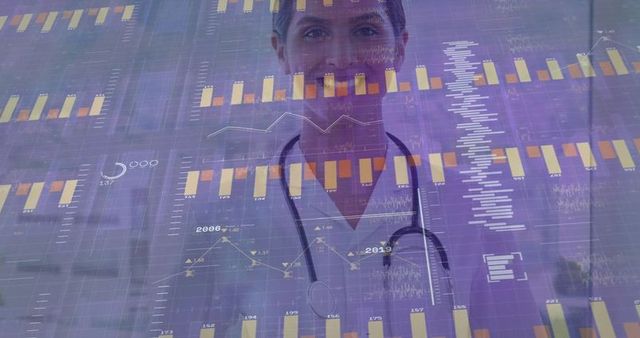Female Doctor Analyzing Data with Medical Technology Interface