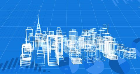 Futuristic Cityscape with Data Overlays on Blue Background - Download Free Stock Images Pikwizard.com