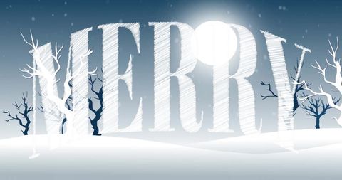 Festive Merry Text Over Winter Landscape for Holiday Celebrations - Download Free Stock Images Pikwizard.com