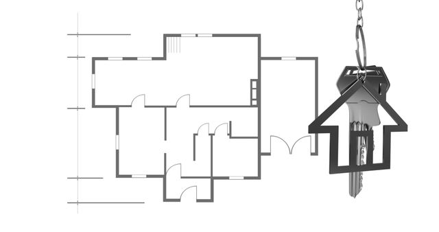 Silver House Keys with Keychain Over Architectural House Blueprint - Download Free Stock Images Pikwizard.com