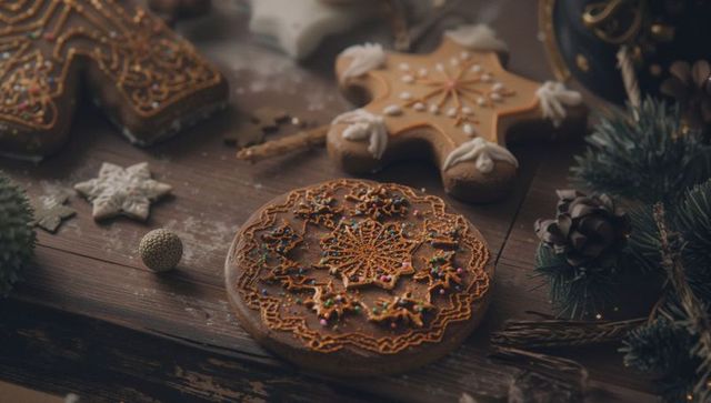 Rustic Festive Gingerbread Cookie on Wooden Tabletop