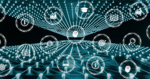 Digital Network of Technology Icons in Futuristic Grid - Download Free Stock Images Pikwizard.com