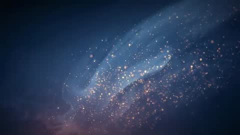 Translucent Blue Nebula Stream Gathering Golden Particles in Slow Motion
