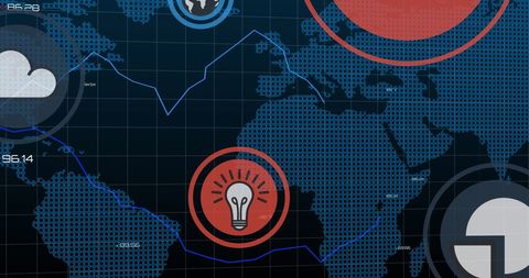 Futuristic Global Network Interface with Technology Icons - Download Free Stock Images Pikwizard.com