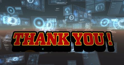 Digital thank you with futuristic data graphics background