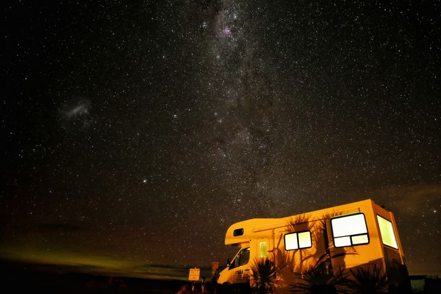 White Camper Van Under Star Lit Sky - Download Free Stock Photos Pikwizard.com