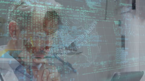 Senior Doctor Analyzing Data with Tablet and Digital Interface