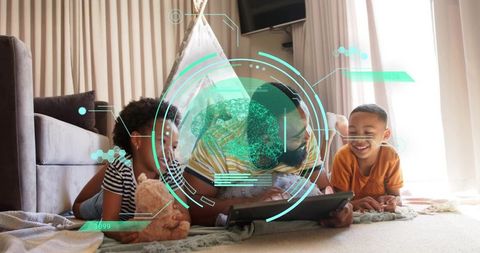 Family Bonding and Learning on Tablet with Augmented Reality Overlay in Cozy Living Room