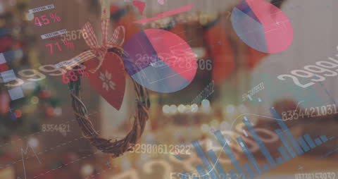 Festive Data Visualization Over Wreath with Charts and Graphs