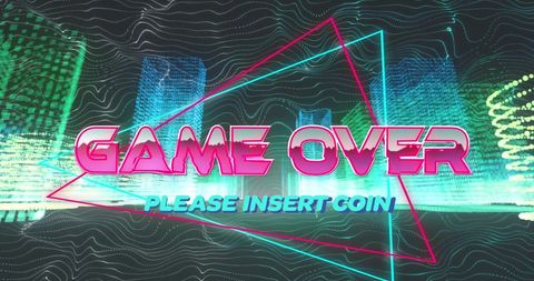 Retro Game Over Screen with Neon Digital Elements