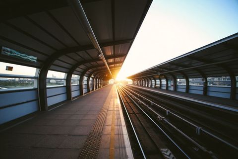 Cover background sunset illuminating empty metro station