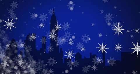 Snowy City Skyline Silhouette Against Starry Night