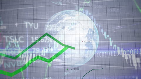 Global Finance Data Animation with Green Graph Lines