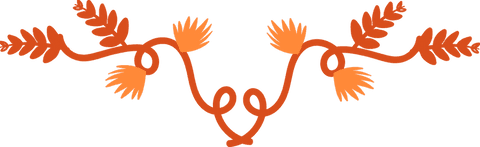 Ornamental orange vine design on transparent background