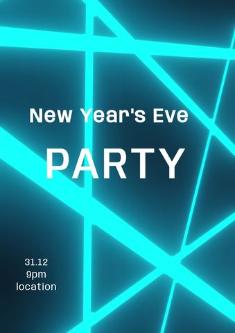 New Year's Eve Party Invitation with Neon Blue Lines - Download Free Stock Templates Pikwizard.com