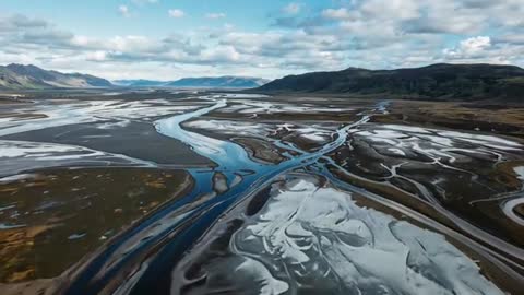 Drone Capturing Braided River Patterns in Remote Wilderness