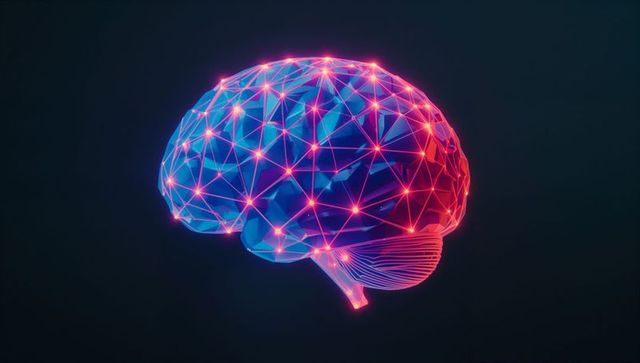Futuristic neon brain visualization with glowing network