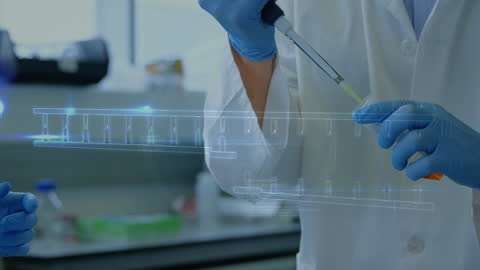 Scientists Synthesizing DNA in Modern Laboratory with Data Interface