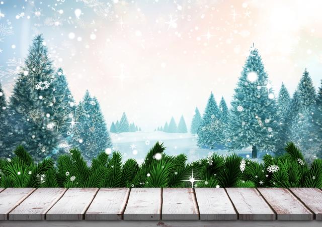 Digitally generated image of Christmas background with wooden plank board