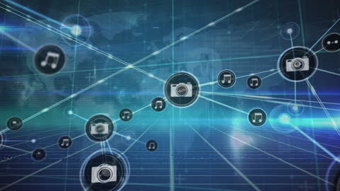 Digital Grid Network with Futuristic Technology Icons