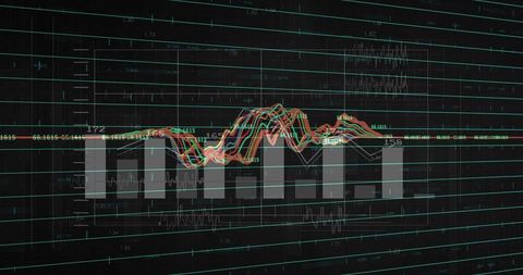 Digital Analytics Dashboard with Gray Vertical Bars and Line Graphs