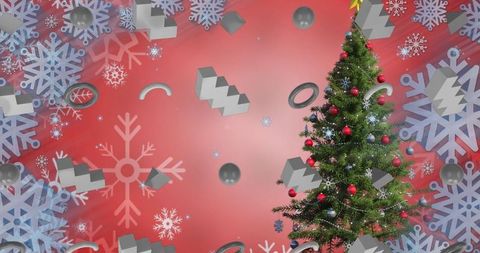 Vibrant Holiday Christmas Tree with Abstract Snowflake Icons