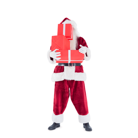 Santa Claus Holding Presents on Transparent Background