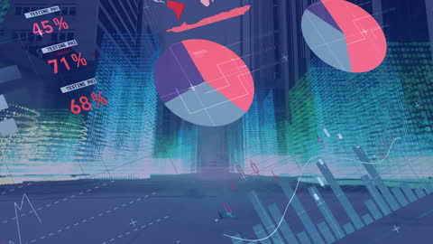 Futuristic Data Visualization Over Cityscape for Digital Business