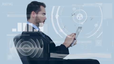 Businessman Using Tablet with Digital Data Interface Animation