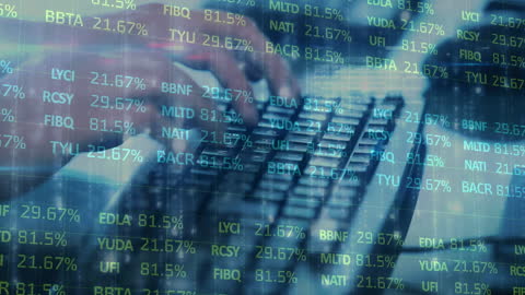 Digital Data Overlay with Hands Typing on Keyboard