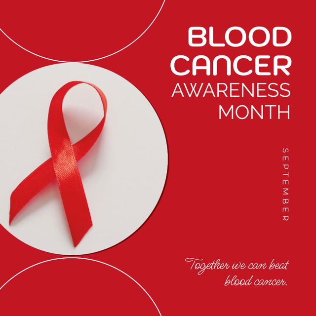 Blood Cancer Awareness Month Red Ribbon and Text on Red Background - Download Free Stock Templates Pikwizard.com