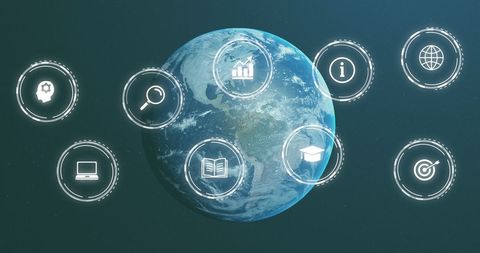 Globe with Digital Icons Representing Technology and Education Concepts - Download Free Stock Images Pikwizard.com
