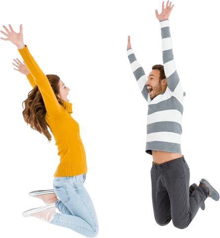 Joyful Couple Jumping in Transparent Background