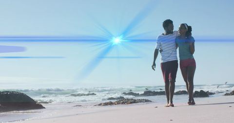 Artistic Light Streaks Enveloping Couple on Tranquil Beach Walk - Download Free Stock Images Pikwizard.com