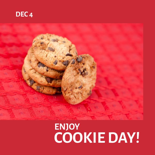 Composition of enjoy cookie day text over cookies on red background - Download Free Stock Videos Pikwizard.com