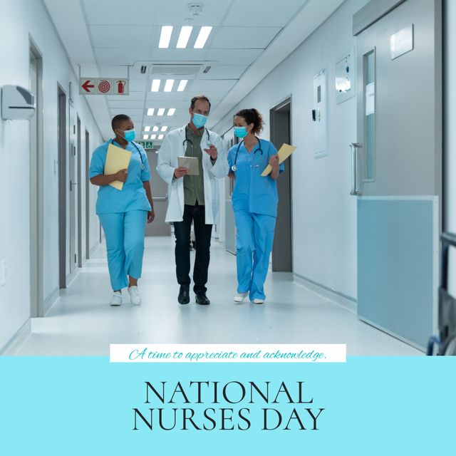 Medical Professionals Celebrating National Nurses Day in Hospital Corridor - Download Free Stock Templates Pikwizard.com