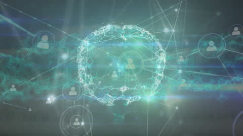 Digital Brain with Networking Icons and Energy Connections