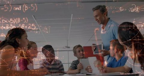 Innovative Classroom with Digital Learning and Math Formulas