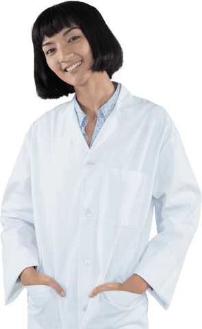 transparent scientist smiling in lab coat with hands in pockets - Download Free Stock Videos Pikwizard.com