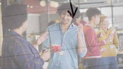 Business Team Discussing Over Financial Data and Arrow Illustration