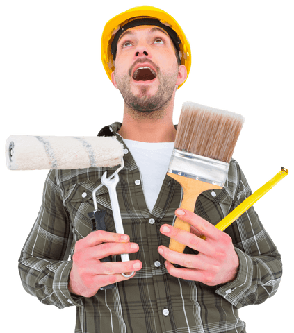 Excited Worker Holding Painting Tools With Transparent Background - Download Free Stock Videos Pikwizard.com
