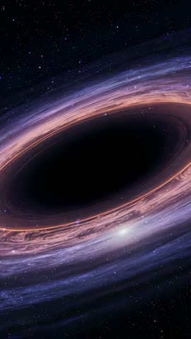 Rotating black hole accretion disk with moving knot on glowing orange rim vertical space video