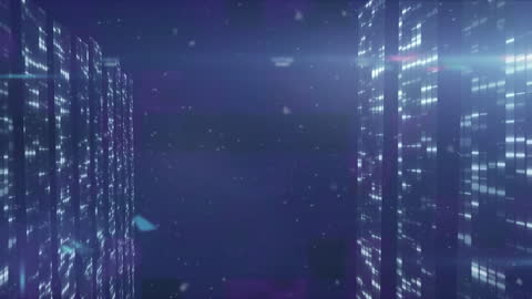 Digital Cityscape with Glowing Light Patterns