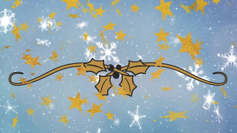 Festive Holly and Stars with Falling Snowflakes for Christmas