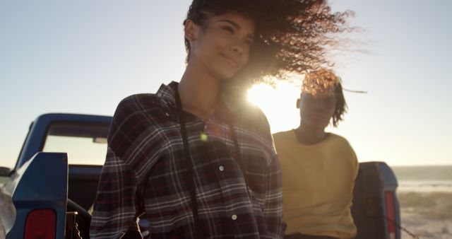 Friends Enjoying Outdoor Road Trip with Pickup Truck at Sunset - Download Free Stock Images Pikwizard.com