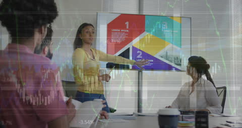 Diverse Team Analyzing Data in Modern Office Presentation