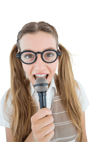 transparent geeky hipster joyfully singing with microphone - Download Free Stock Videos Pikwizard.com