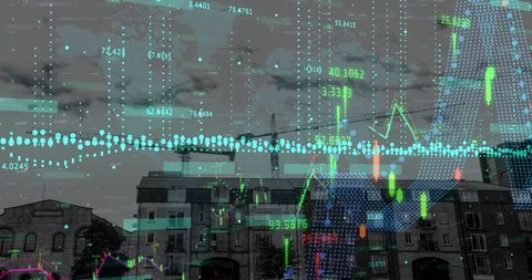 Financial Data Overlay on Urban Construction Background - Download Free Stock Images Pikwizard.com