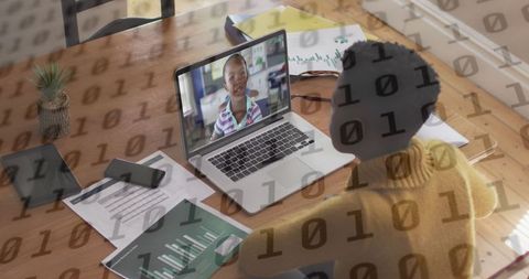 Virtual Learning with Binary Overlay Featuring Teacher - Download Free Stock Images Pikwizard.com